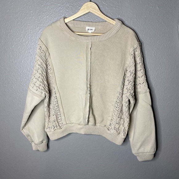 BiBi Tops - BiBi Sweat Shirt With Crocheted Elements Women's Cropped Size Small